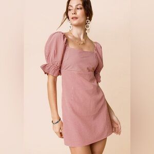 Blue Rain gingham Puff Sleeve mini Dress